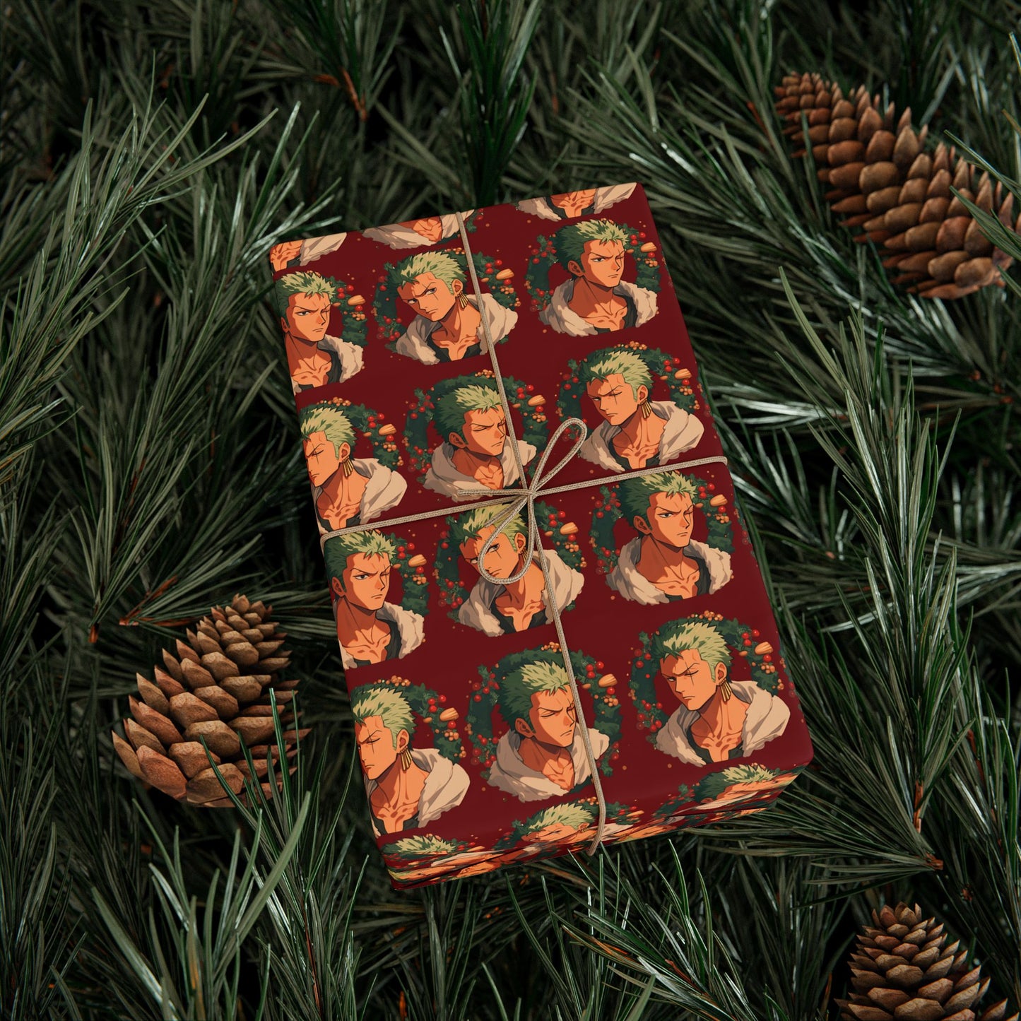 One Piece Anime Roronoa Zoro Christmas Wrapping Papers - Manga Otaku Red Wrapping Paper, Holiday Decor, Cute Holiday Gift Wrap, Anime Lover