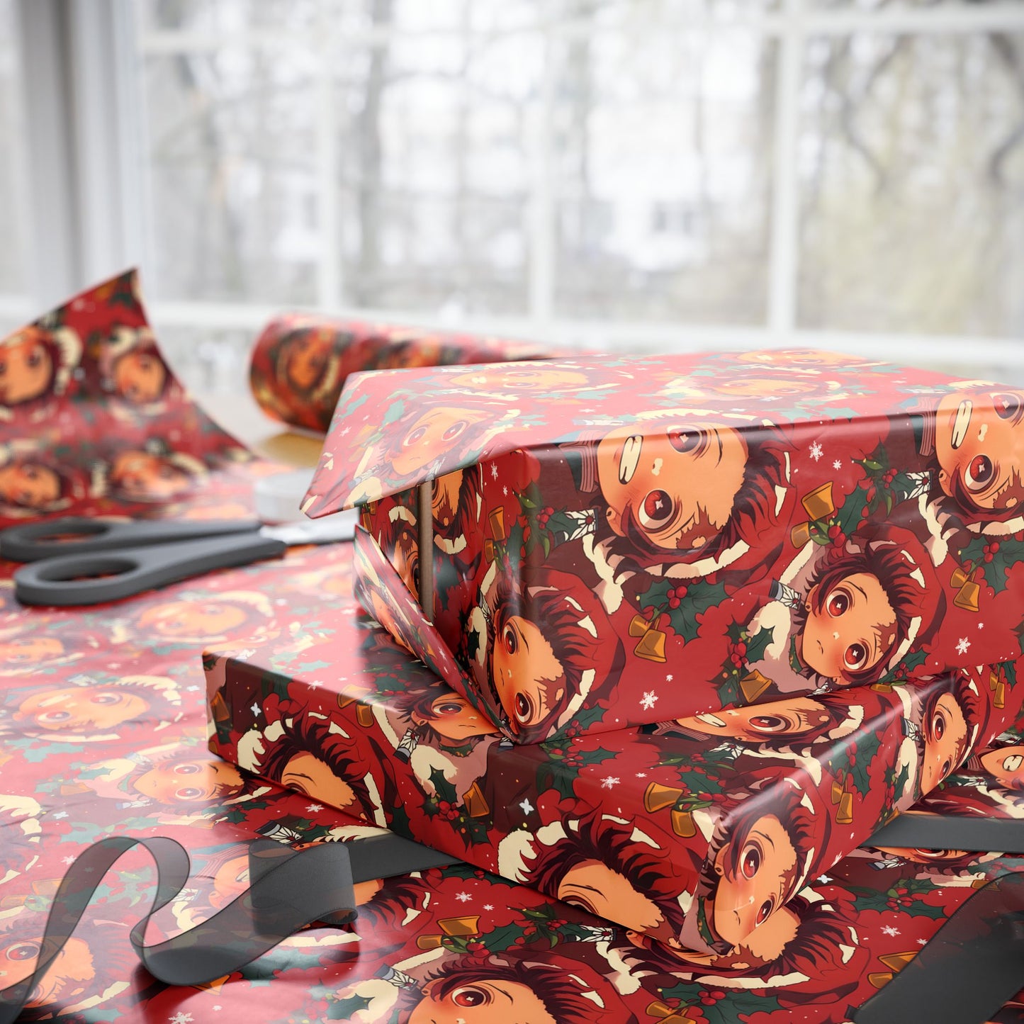 Demon Slayer Wrapping paper, Holiday Gift Wrap, Gift Wrap Christmas, Seasonal Gift Wrap, anime wrapping paper, red manga gift wrap