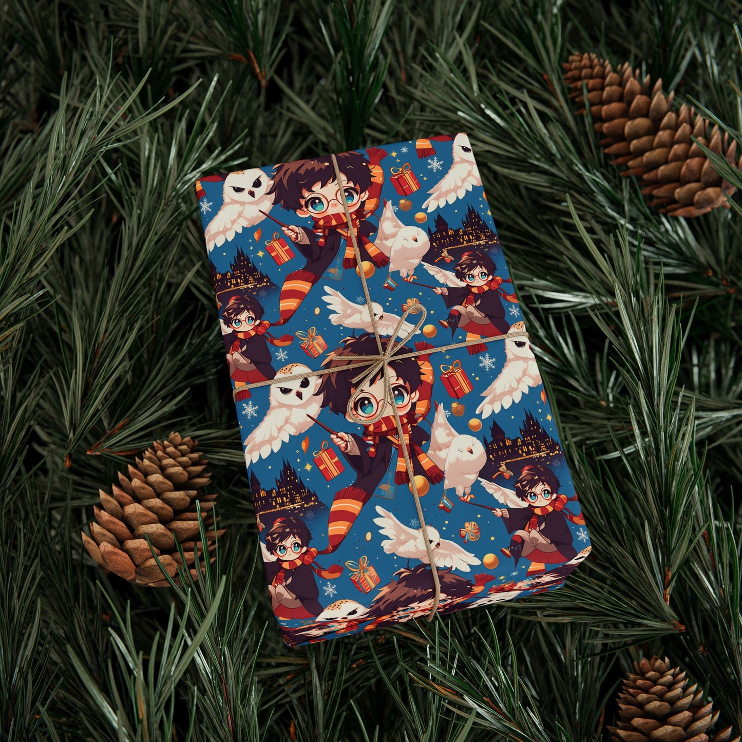Christmas Harry Potter Chibi Style Wrapping Papers - Gift for Hogwarts Fans, Holiday Gift Wrap, Wizarding World Decor, Magical Xmas Paper,