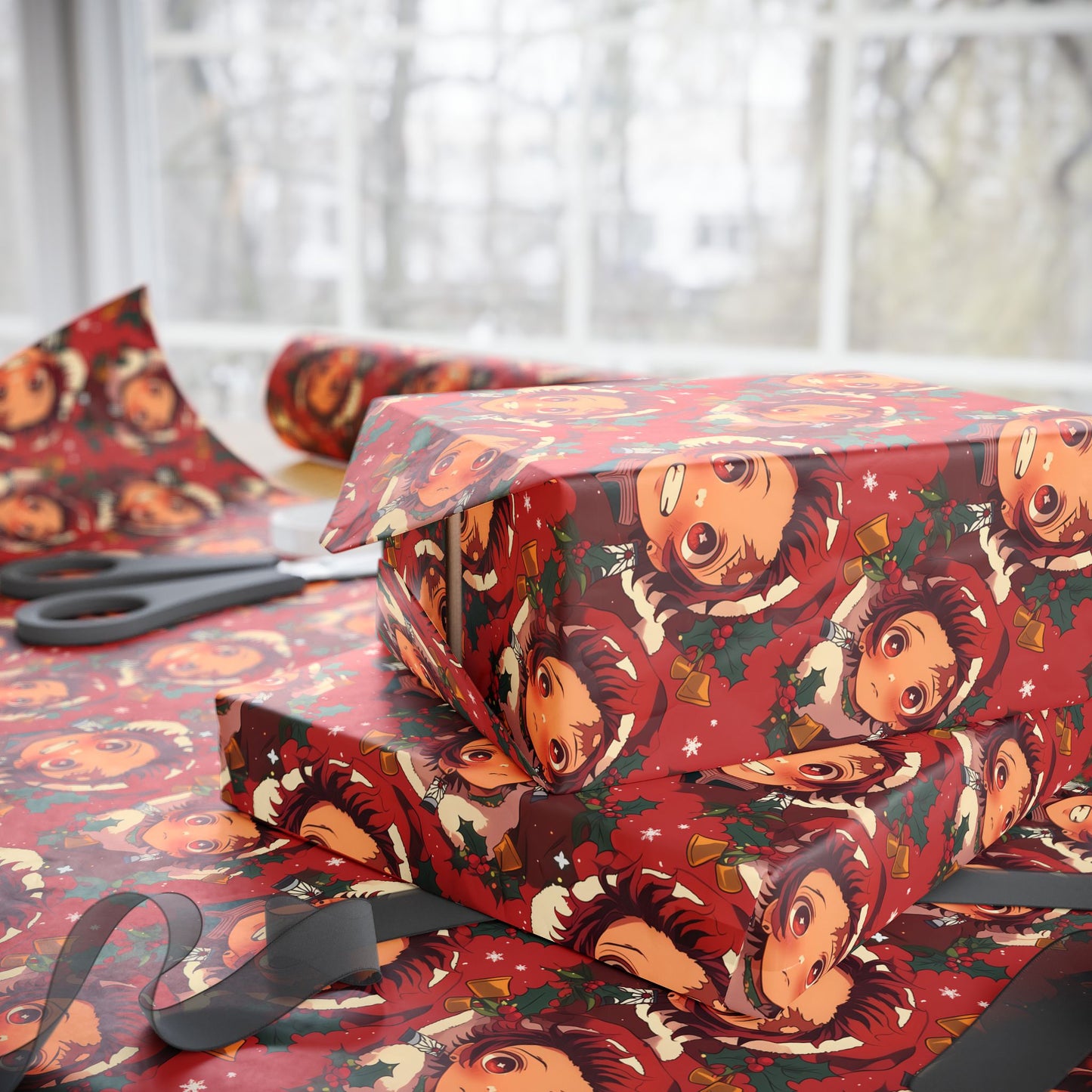 Demon Slayer Wrapping paper, Holiday Gift Wrap, Gift Wrap Christmas, Seasonal Gift Wrap, anime wrapping paper, red manga gift wrap