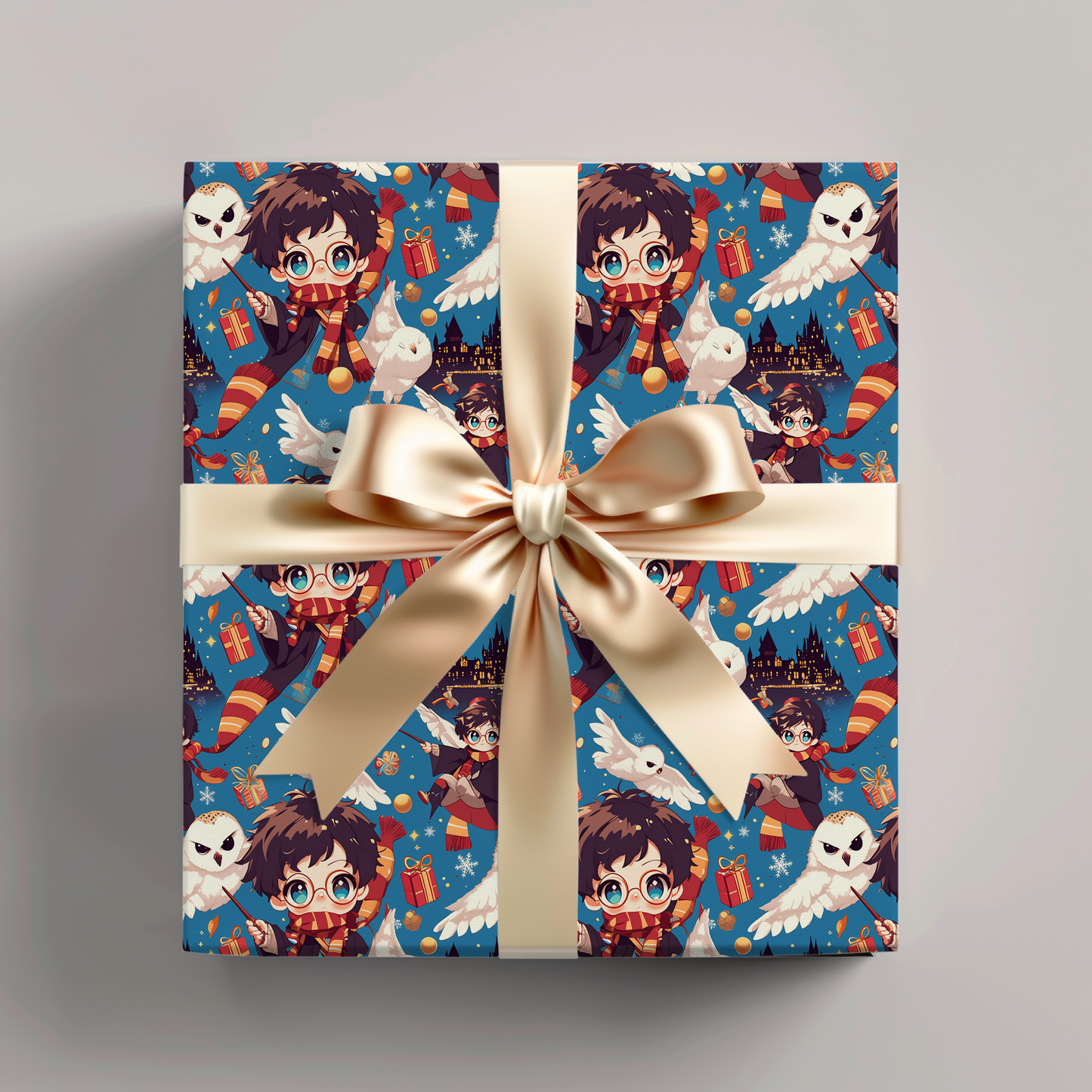 Christmas Harry Potter Chibi Style Wrapping Papers - Gift for Hogwarts Fans, Holiday Gift Wrap, Wizarding World Decor, Magical Xmas Paper,