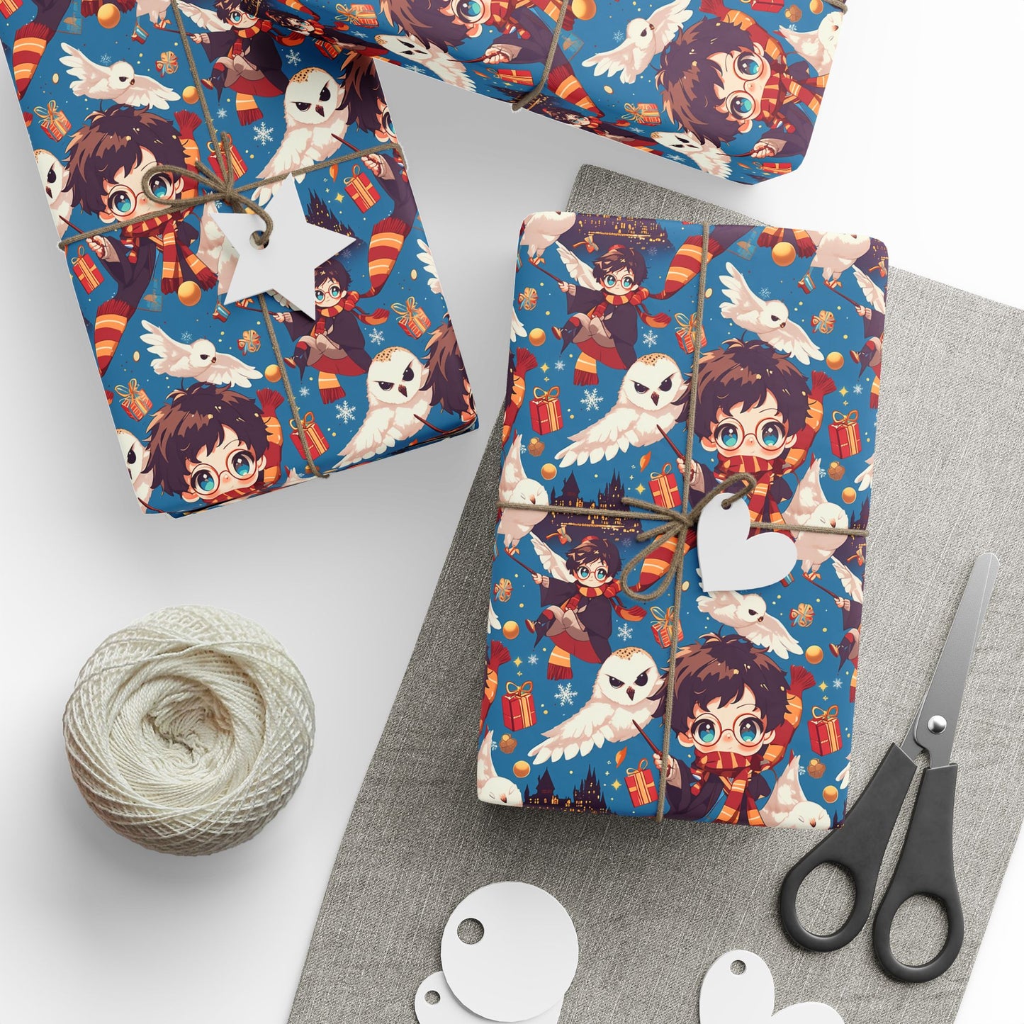 Christmas Harry Potter Chibi Style Wrapping Papers - Gift for Hogwarts Fans, Holiday Gift Wrap, Wizarding World Decor, Magical Xmas Paper,