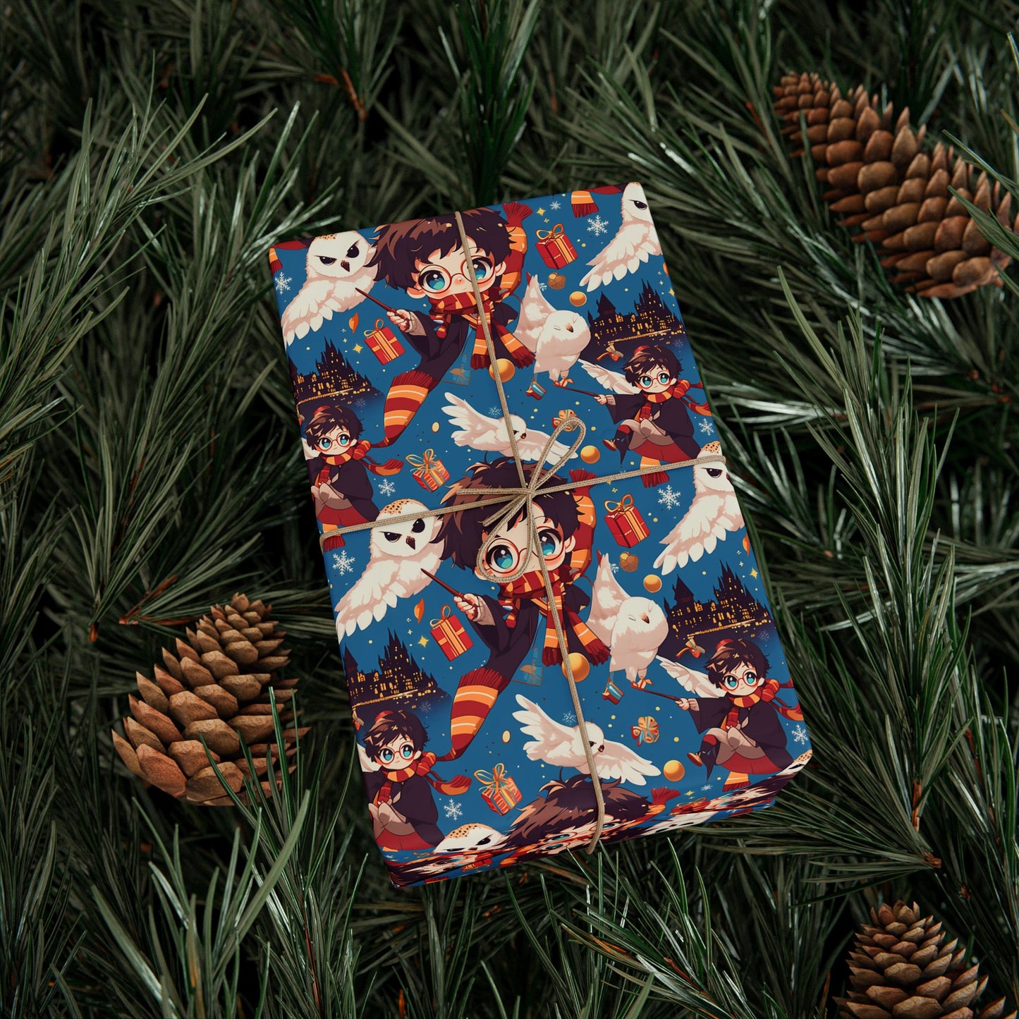 Christmas Harry Potter Chibi Style Wrapping Papers - Gift for Hogwarts Fans, Holiday Gift Wrap, Wizarding World Decor, Magical Xmas Paper,