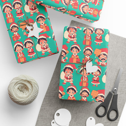 Anime OnePiece, Gift Wrapping Papers, Chibi Luffy, Trendy OnePiece Christmas Wrap, Anime Lover Holiday Packaging, Otaku Gift Wrap