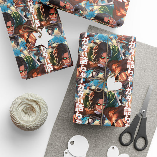 Anime Attack on Titan Gift Wrapping Papers, Titan Eren Yaeger, Trendy AOT Gift Wrap, Anime Lover Holiday Packaging, Otaku Gift Wrap