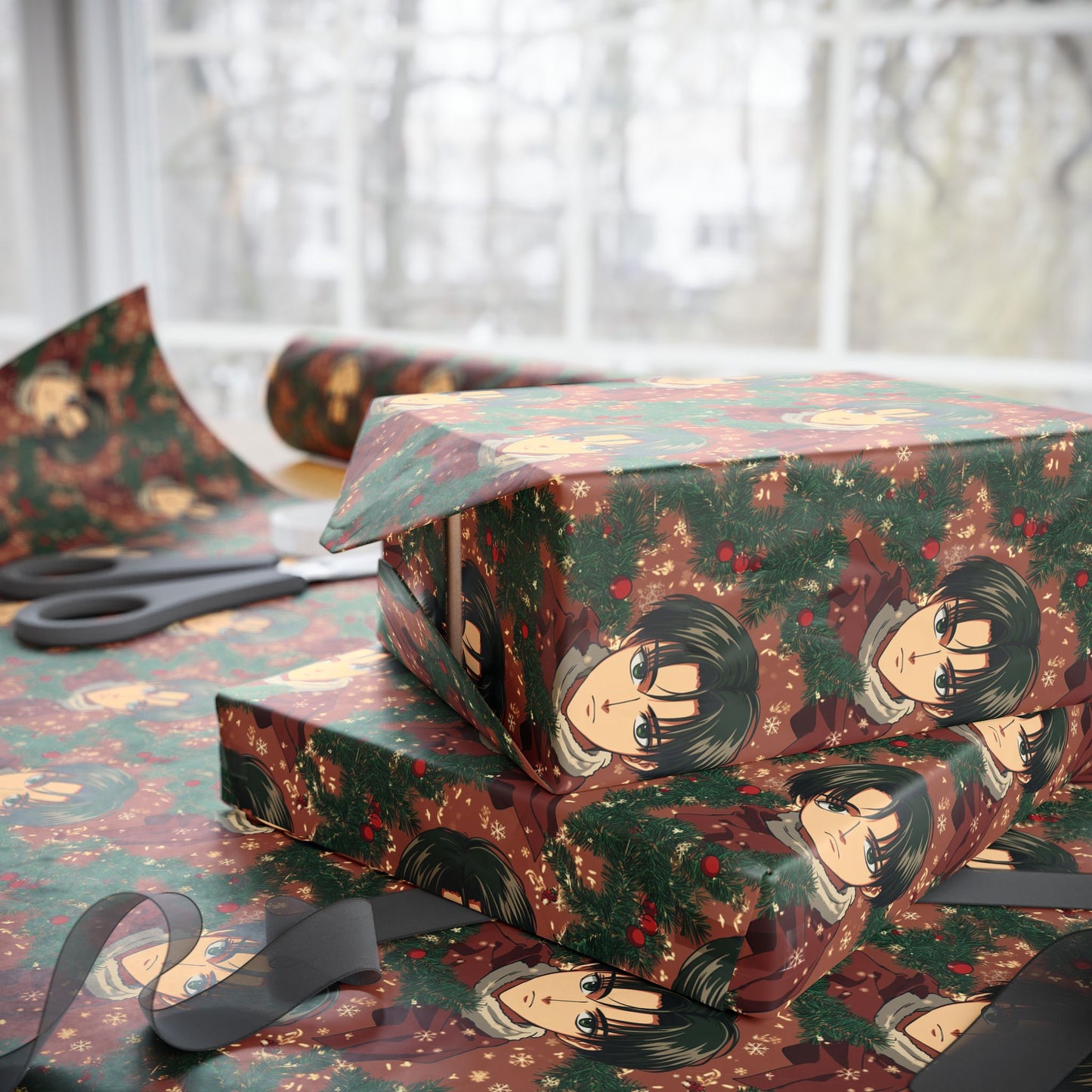 Anime Attack on Titan Gift Wrapping Papers, Levi & Eren, Trendy AOT Christmas Wrap, Anime Lover Holiday Packaging, Otaku Gift Wrap