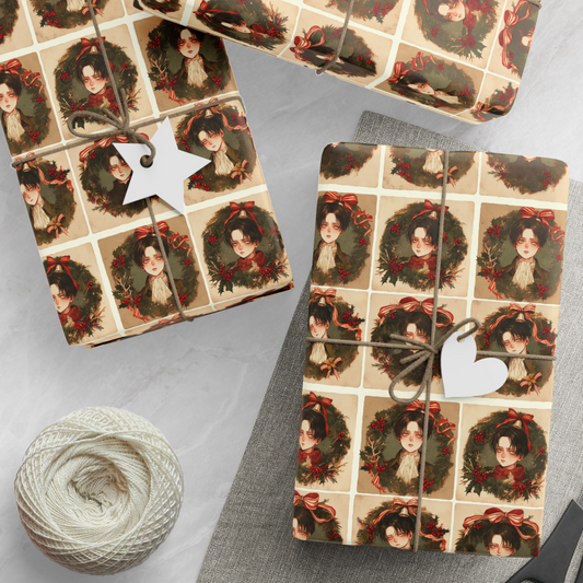 Anime Attack on Titan Gift Wrapping Papers, Levi & Eren, Trendy AOT Christmas Wrap, Anime Lover Holiday Packaging, Otaku Gift Wrap