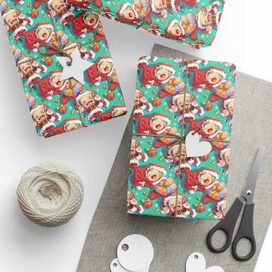 Anime Chibi Roronoa Zoro Christmas Wrapping Papers - One Piece Manga Otaku Gift Wrap, Holiday Decor, Cute Holiday Gift Wrap, Anime Lover