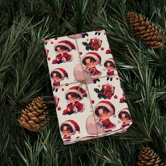 Anime Attack on Titan Gift Wrapping Papers, Chibi Levi Ackerman, Trendy AOT Christmas Wrap, Anime Lover Holiday Packaging, Otaku Gift Wrap